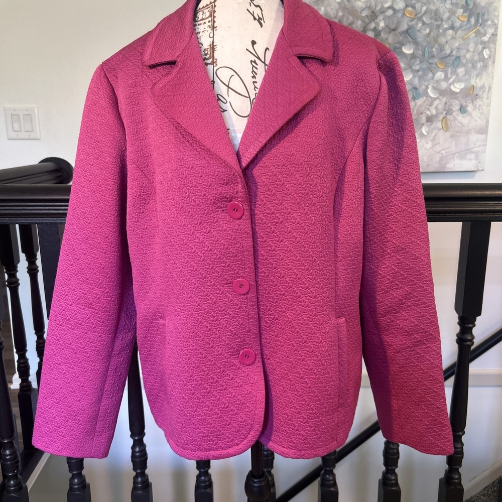 Chico's. Cotton Poly Blazer Fuchsia Size 3 USA Size 16‎ Quilted Fabric